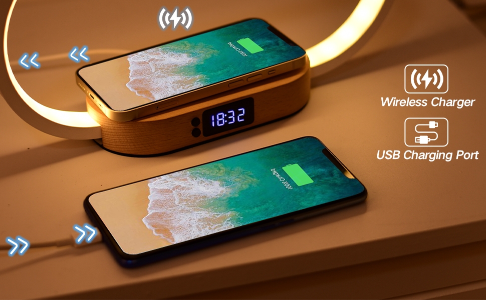 bedside lamp with USB charging port bedroom lamp with wireless charger