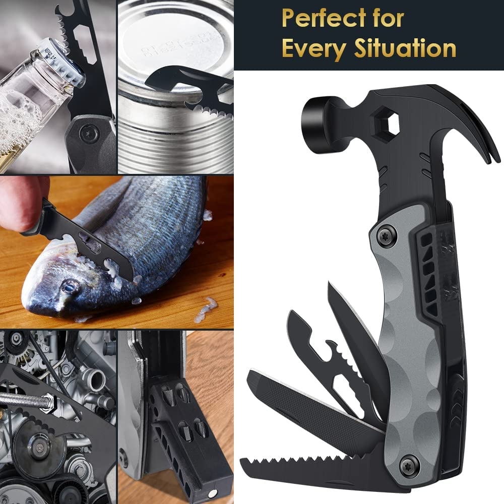 Lightweight Aluminium Camping Hammer With Hook & Bag - Multifunctional Outdoor Tool For Tents, Digging, Weeding & More